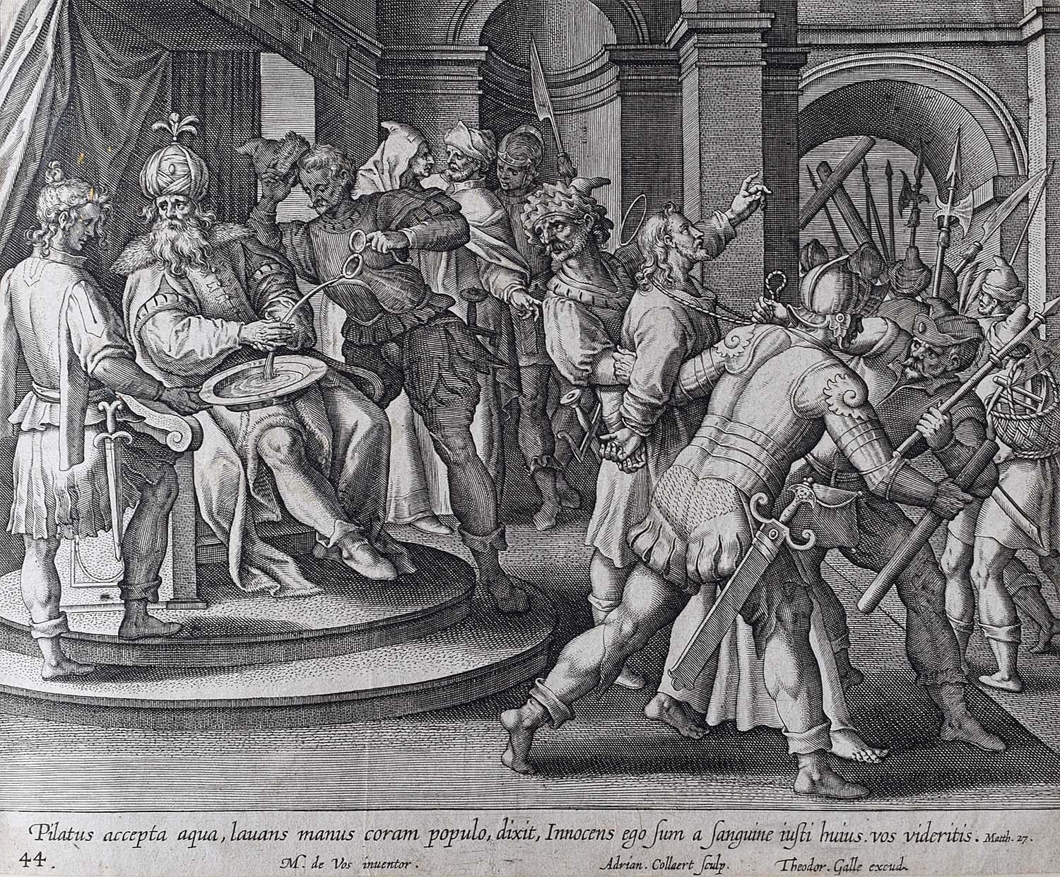 Theodoor Galle Martin de Vos 17th Century Engraving Pilate Washed his Hands