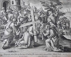 Antique Theodoor Galle Martin de Vos 17th Century Engraving Jesus Carries his Cross