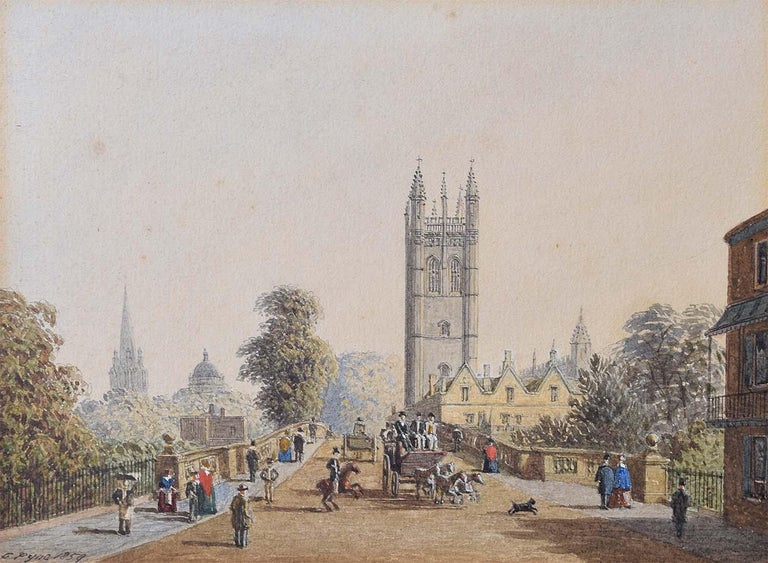 Magdelen College Tower Oxford 1859 Charles Pyne Watercolour University - Art by Charles Pyne 