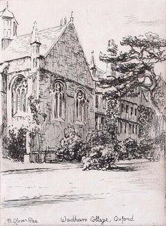 Wadham College Oxford University etching c. 1920 Mabel Oliver Rae