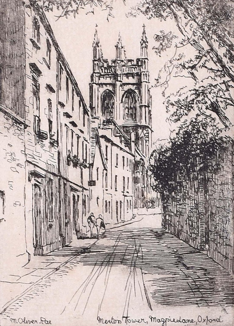Mabel Oliver Rae - Merton Tower Oxford University etching c. 1920 Mabel ...