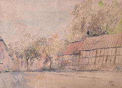 Prof Sir Albert Richardson PRA Cottages 1962 Dessin à l'aquarelle