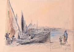 Peinture à l'aquarelle du Prof Sir Albert Richardson PRA London Bridge, circa 1960