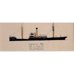 Laurence Dunn Drawing of Coastal Tramp , 'Caroline' (c.1925) Thames estuary