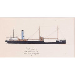 Antique Laurence Dunn, Drawing of Trawler 'Pickmere' (c.1925) Thames Estuary