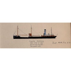 Laurence Dunn, Drawing of Coastal Tramp SS Castle Galleon (c1925) Thames Estuary