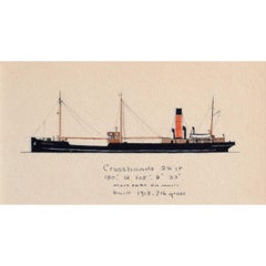 Laurence Dunn, Drawing of Coastal Tramp 'SS Crosshands' (c.1925) Thames Estuary