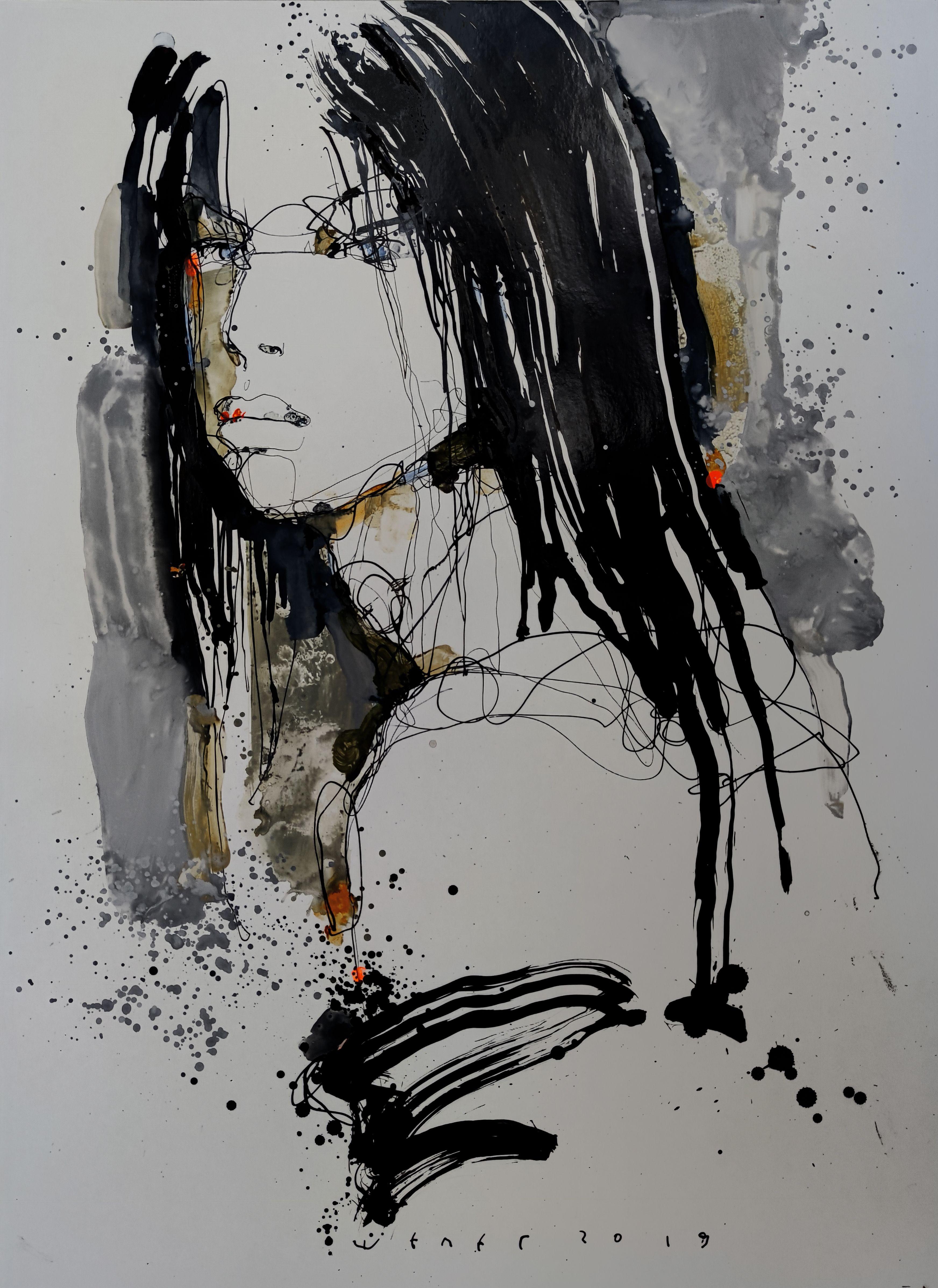 Lady 4, disegno, penna e inchiostro su carta - Art di Victor Sheleg