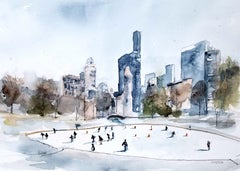 Central Park Skating, Painting, Watercolor on Watercolor Paper