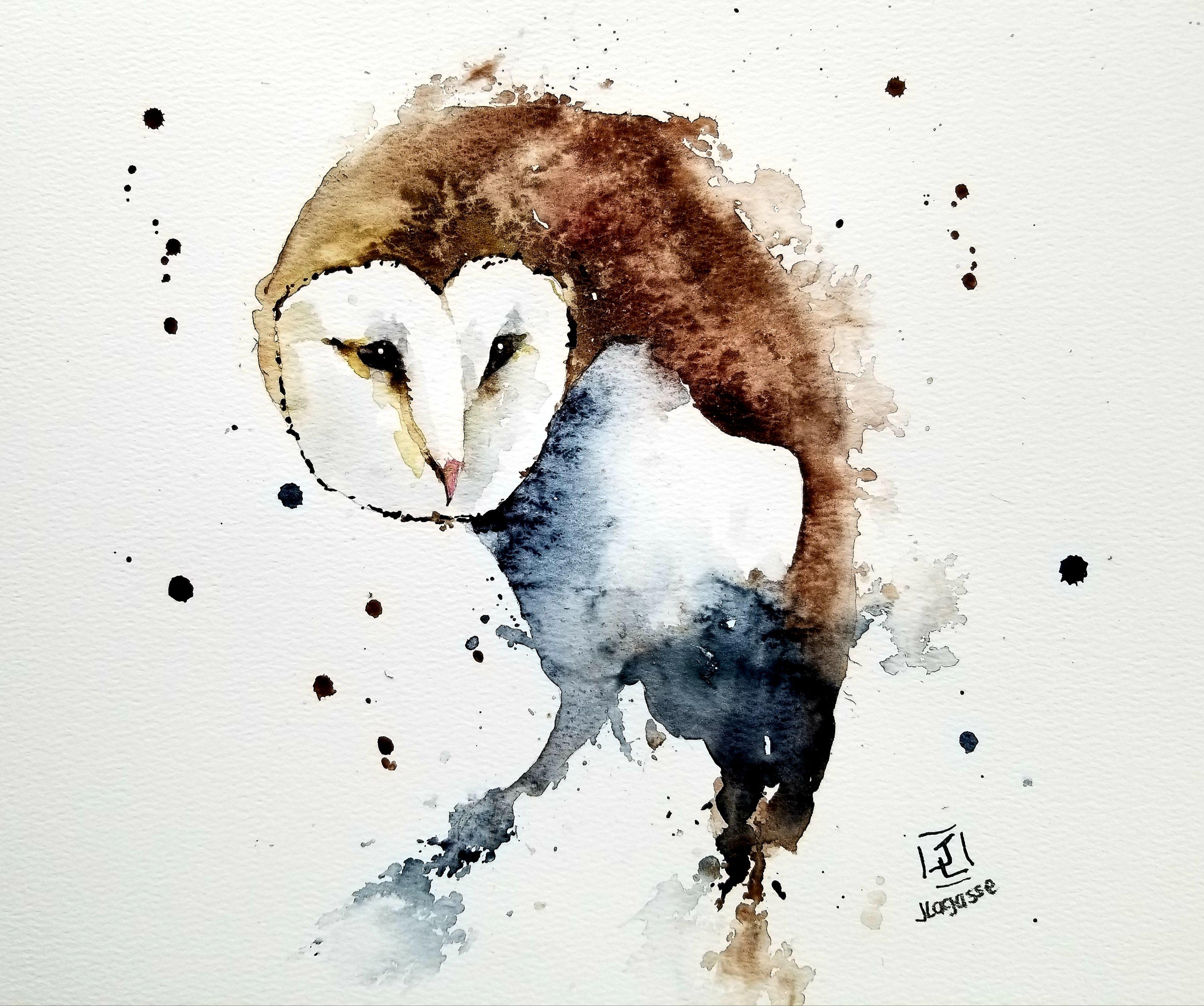Barn Owl, Painting, Watercolor on Watercolor Paper - Art by Jim Lagasse