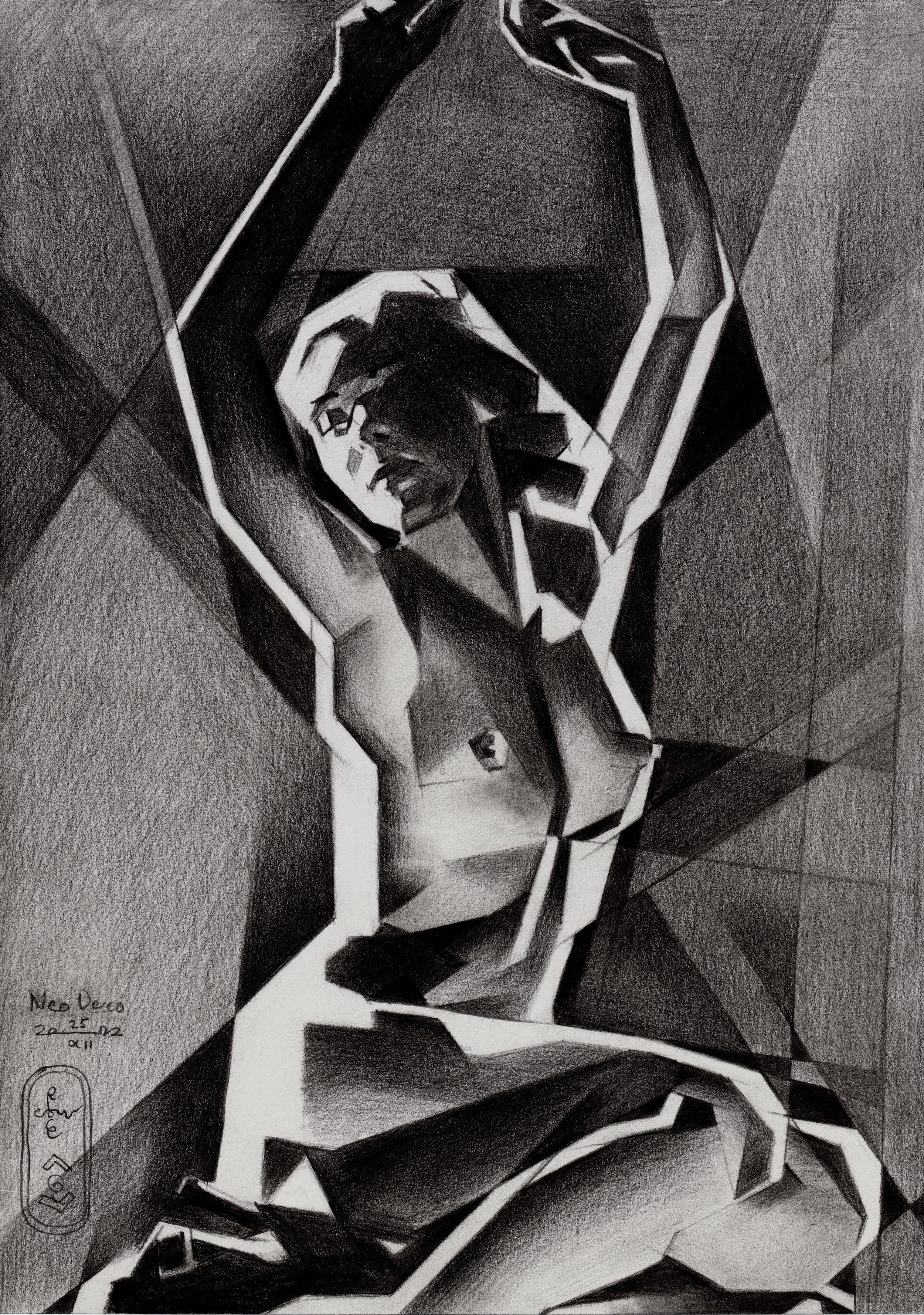 Neo-Deco 25-12-22, Zeichnung, Bleistift/Farbstift auf Papier – Art von Corne Akkers