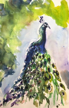 Pavo real del arboreto, Pintura, Acuarela sobre papel de acuarela