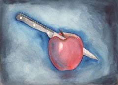 Knife In Apple, Painting, Watercolor on Watercolor Paper