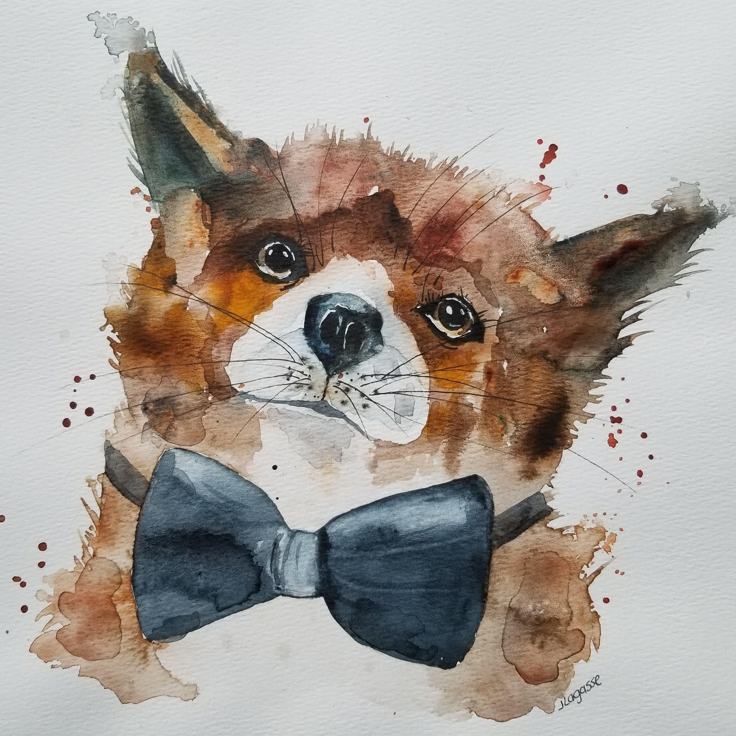 Picasso the Fox, Painting, Watercolor on Watercolor Paper - Art by Jim Lagasse