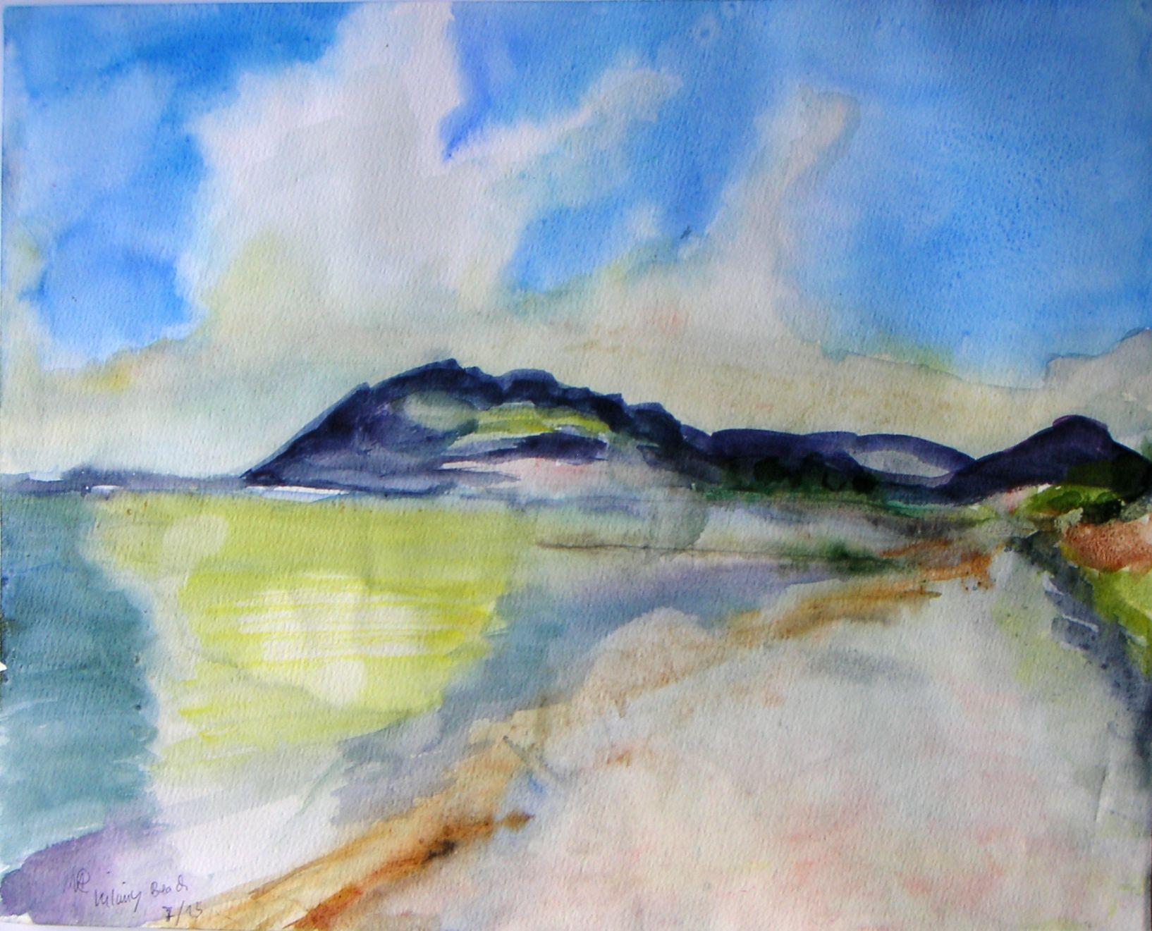 Kiliney Beach – Irland, Gemälde, Aquarell auf Aquarellpapier – Art von Marko Fenske