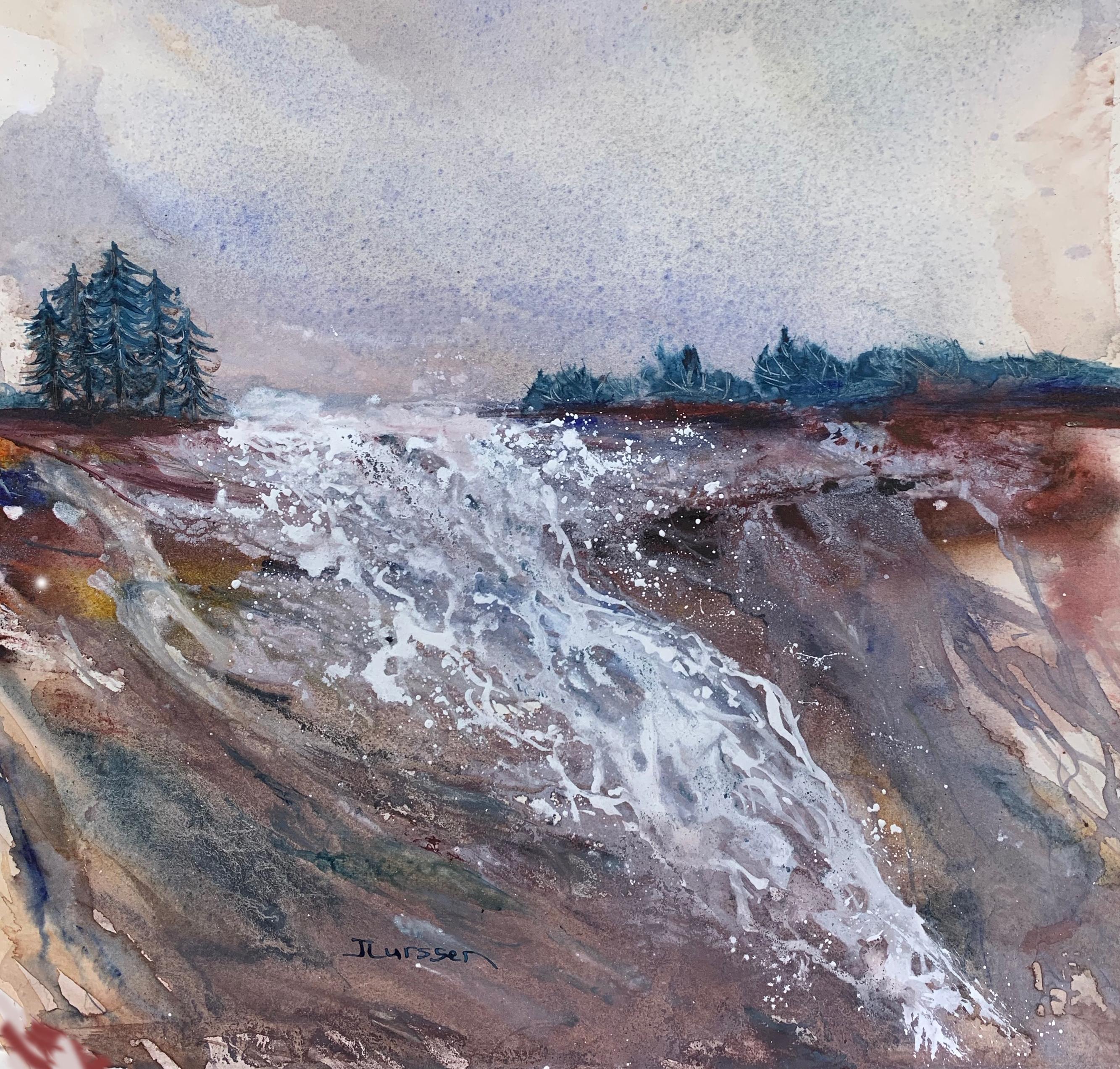 Waterfall, Painting, Watercolor on Watercolor Paper - Art by Jean Lurssen