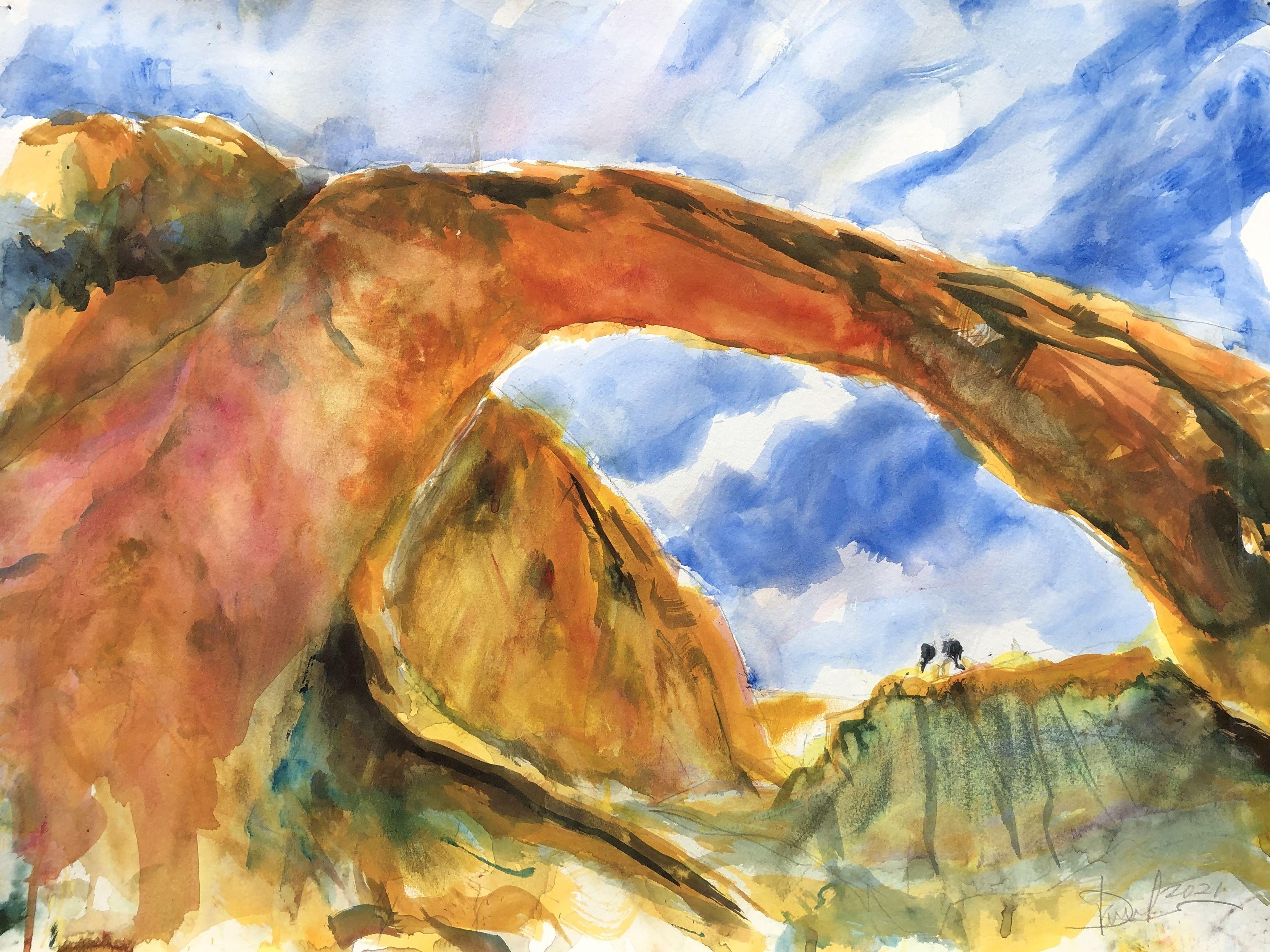 Arches National Park Utah, Painting, Watercolor on Watercolor Paper - Art by Daniel Clarke