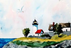 Maine Lighthouse, Painting, Watercolor on Watercolor Paper