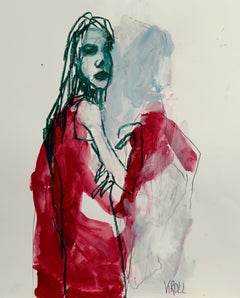 Chica de verde, Dibujo, Lápiz/Lápiz de color sobre papel