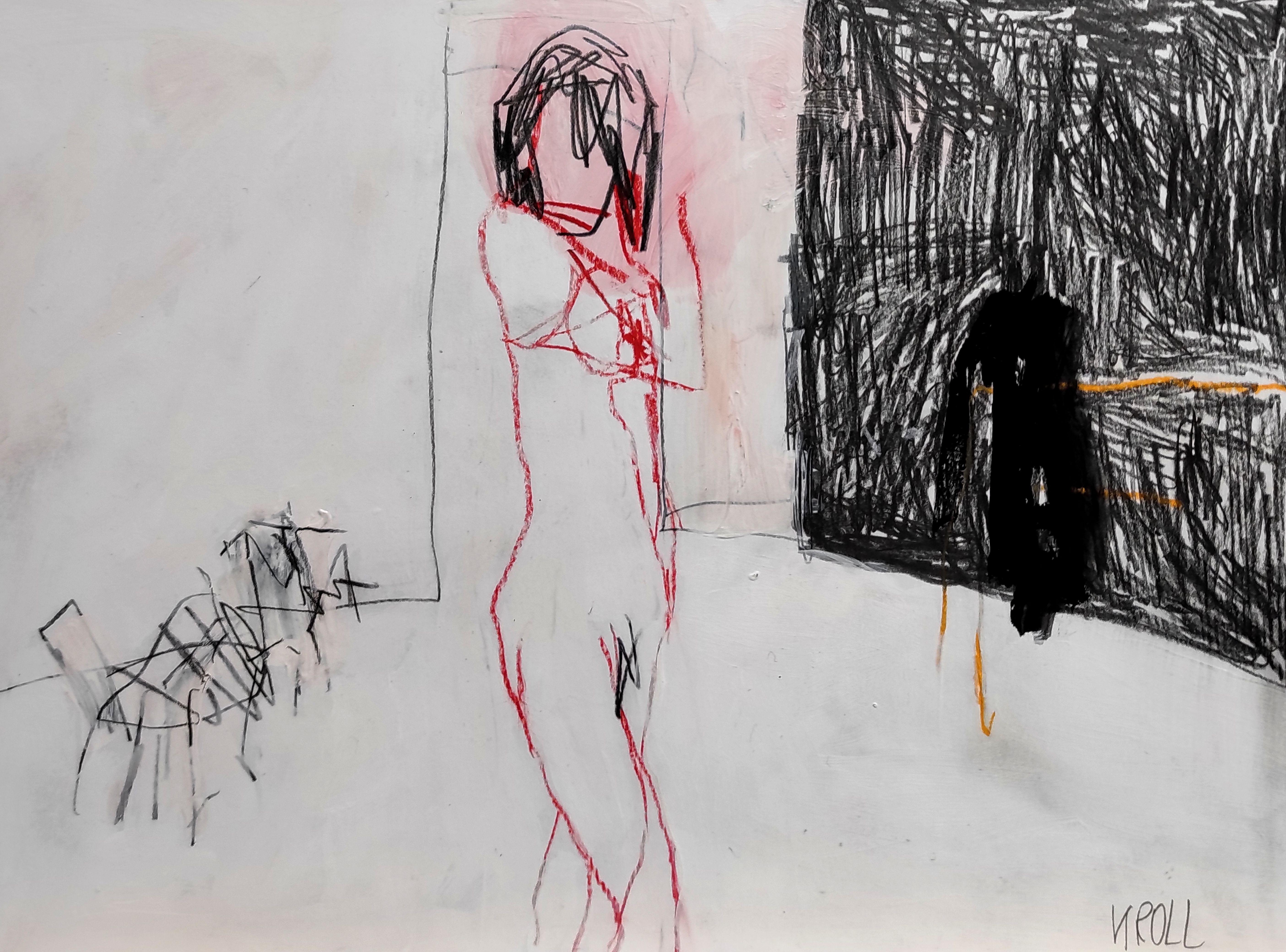 Naked in the room, Drawing, Pencil/Colored Pencil on Paper - Art by Barbara Kroll