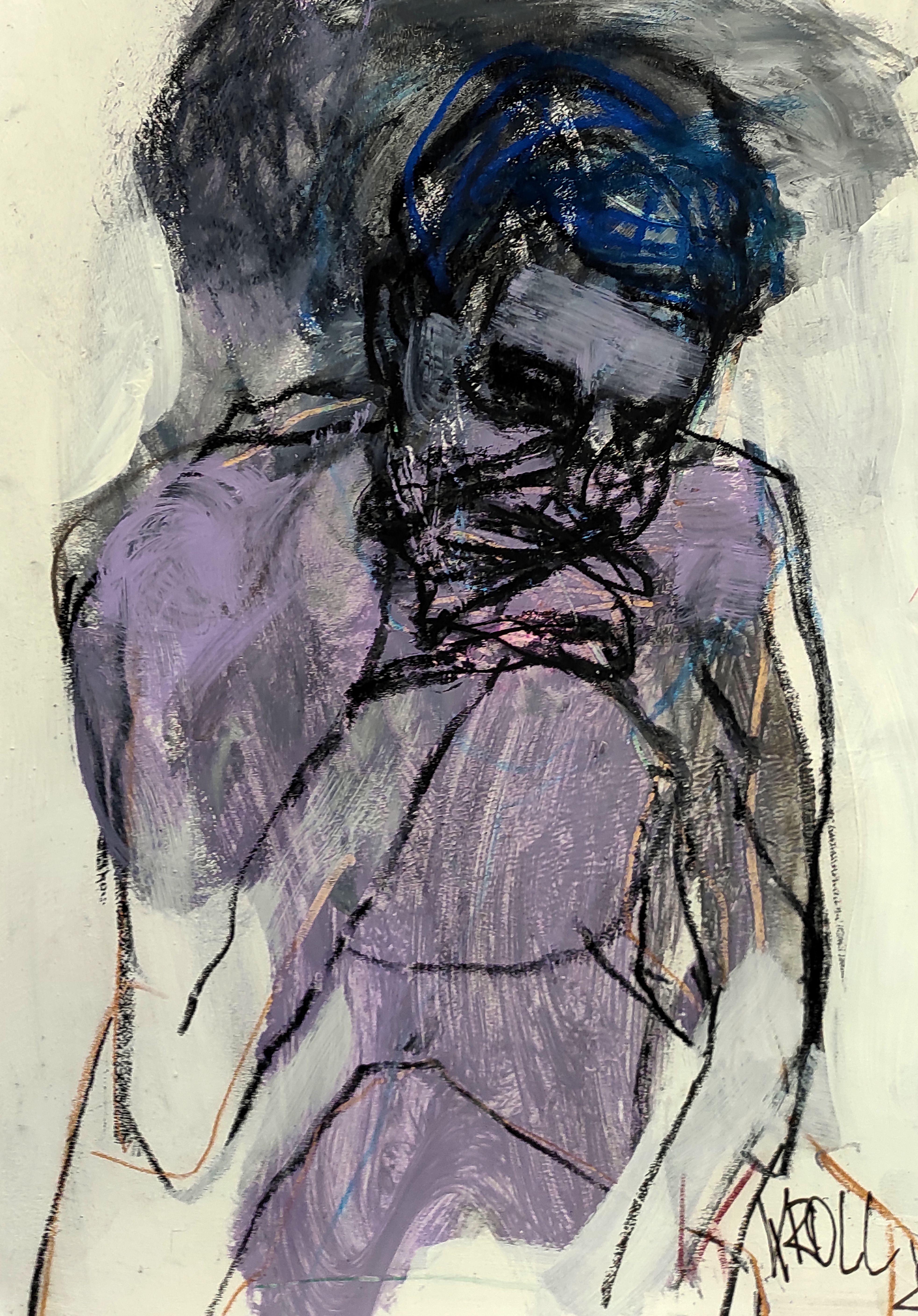 Squisse de femme II, dessin, crayon/crayon coloré sur papier - Art de Barbara Kroll