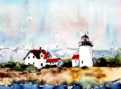 Maine Lighthouse, Painting, Watercolor on Watercolor Paper