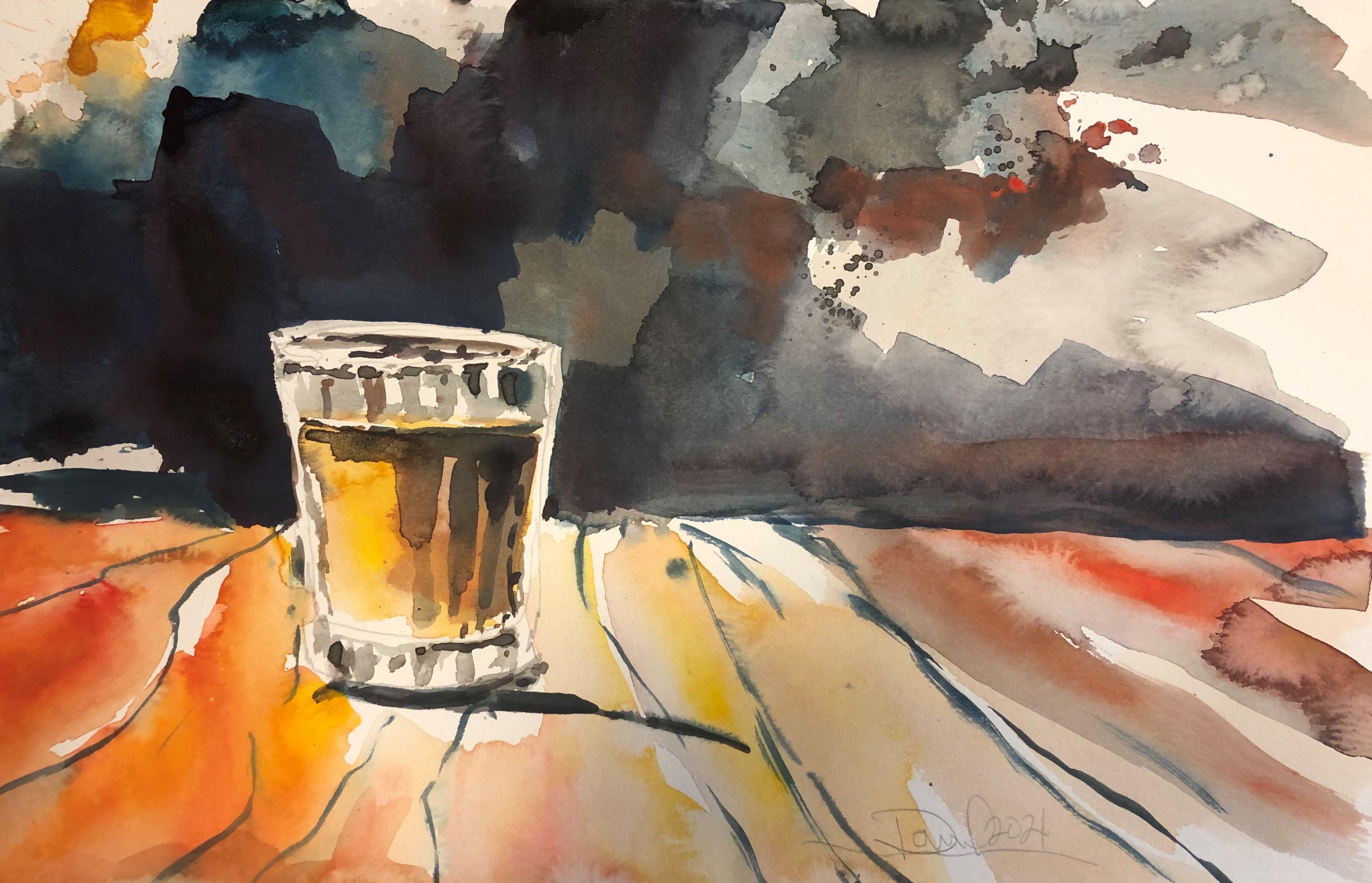 Whiskey in the Jaro, Painting, Watercolor on Watercolor Paper - Art by Daniel Clarke
