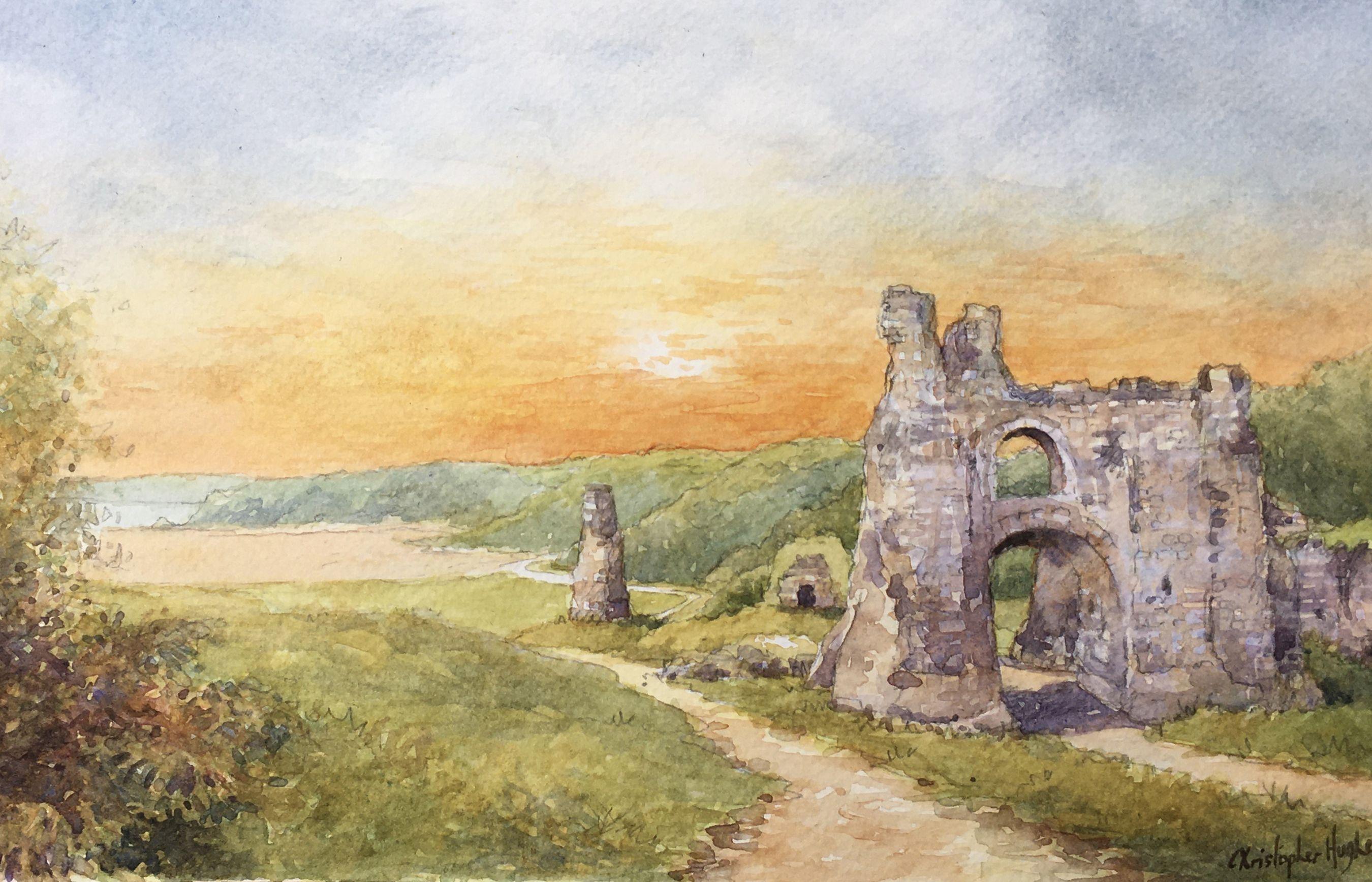 Pennard Castle. The Gower.South Wales, Painting, Watercolor on Watercolor Paper - Art by Christopher Hughes