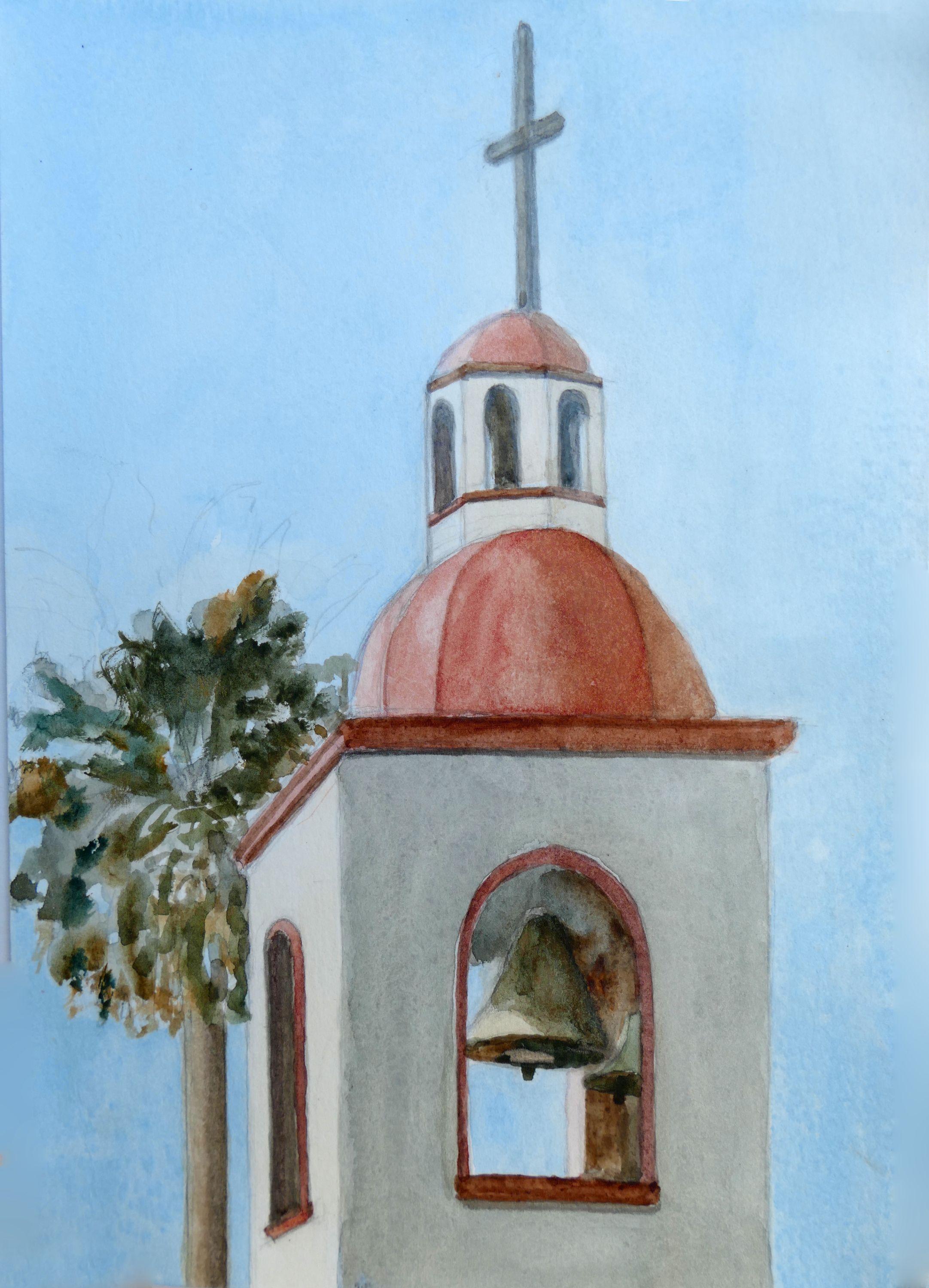 Church Window 2, Painting, Watercolor on Watercolor Paper - Art by Joan Franklin