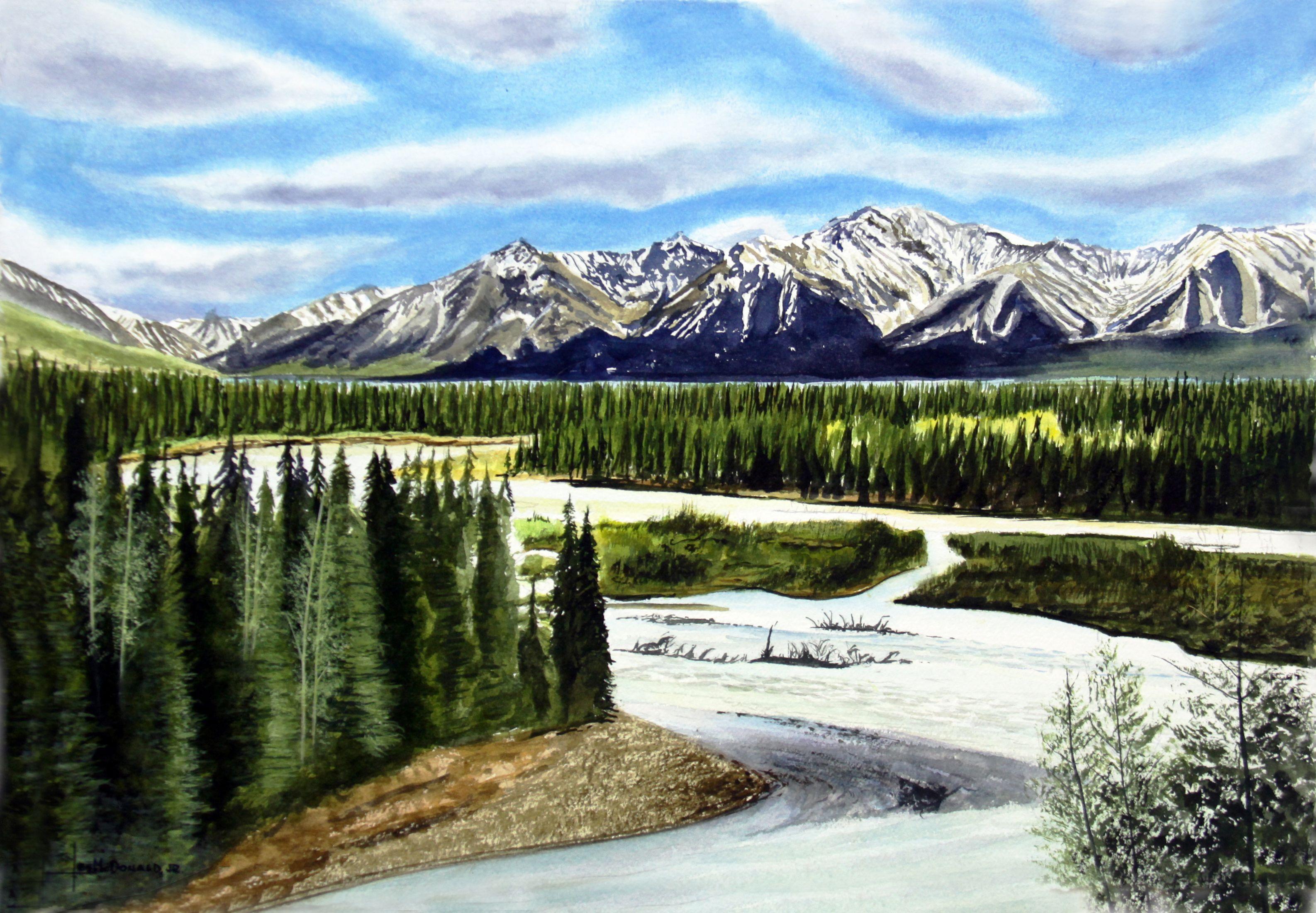 Mountains High - Alaska, Painting, Watercolor on Paper - Art by Leslie McDonald Jr
