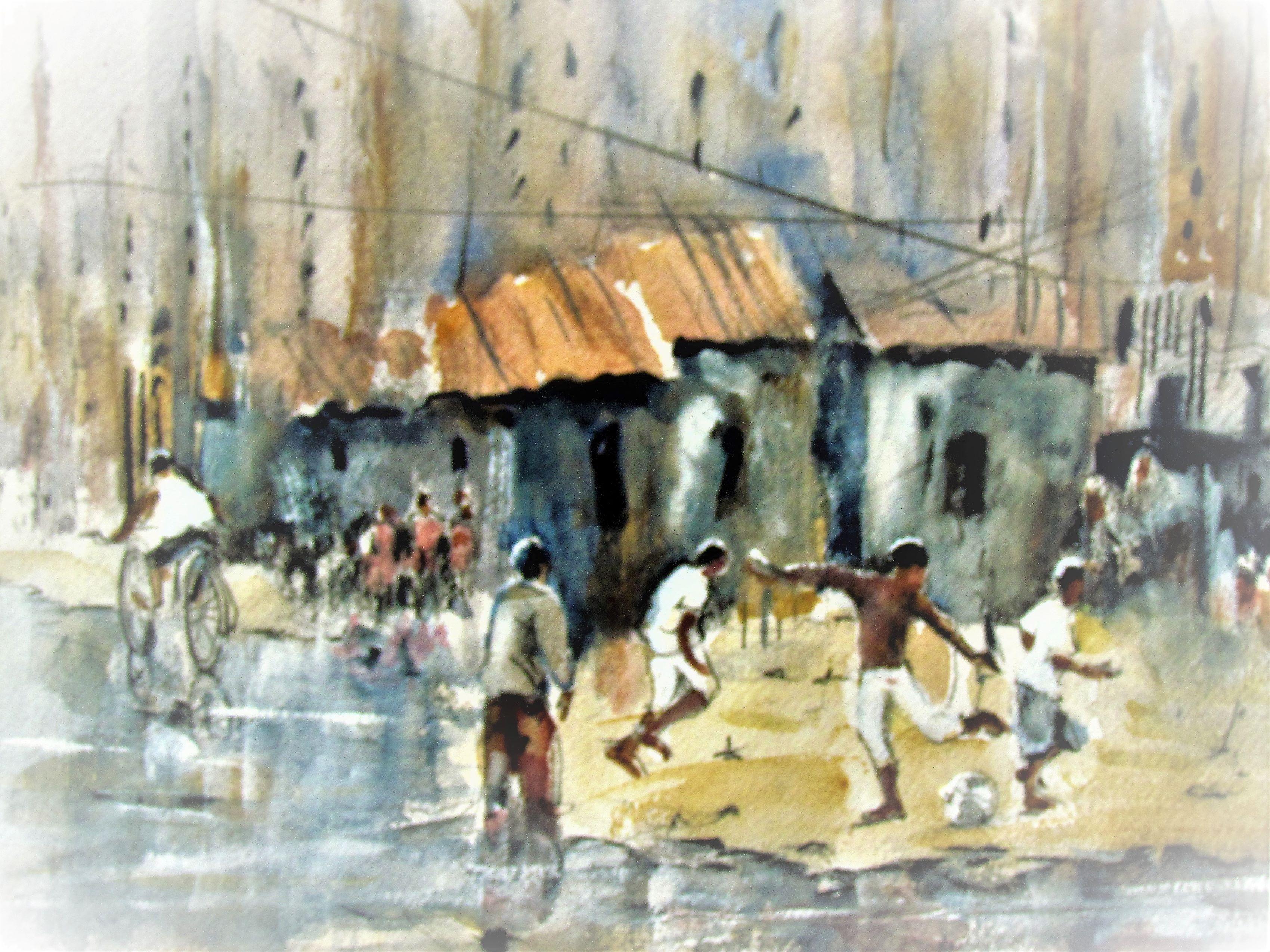 Soweto soccer match, Painting, Watercolor on Paper - Art by William Webster