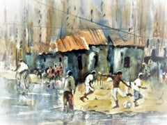 Soweto soccer match, Painting, Watercolor on Paper
