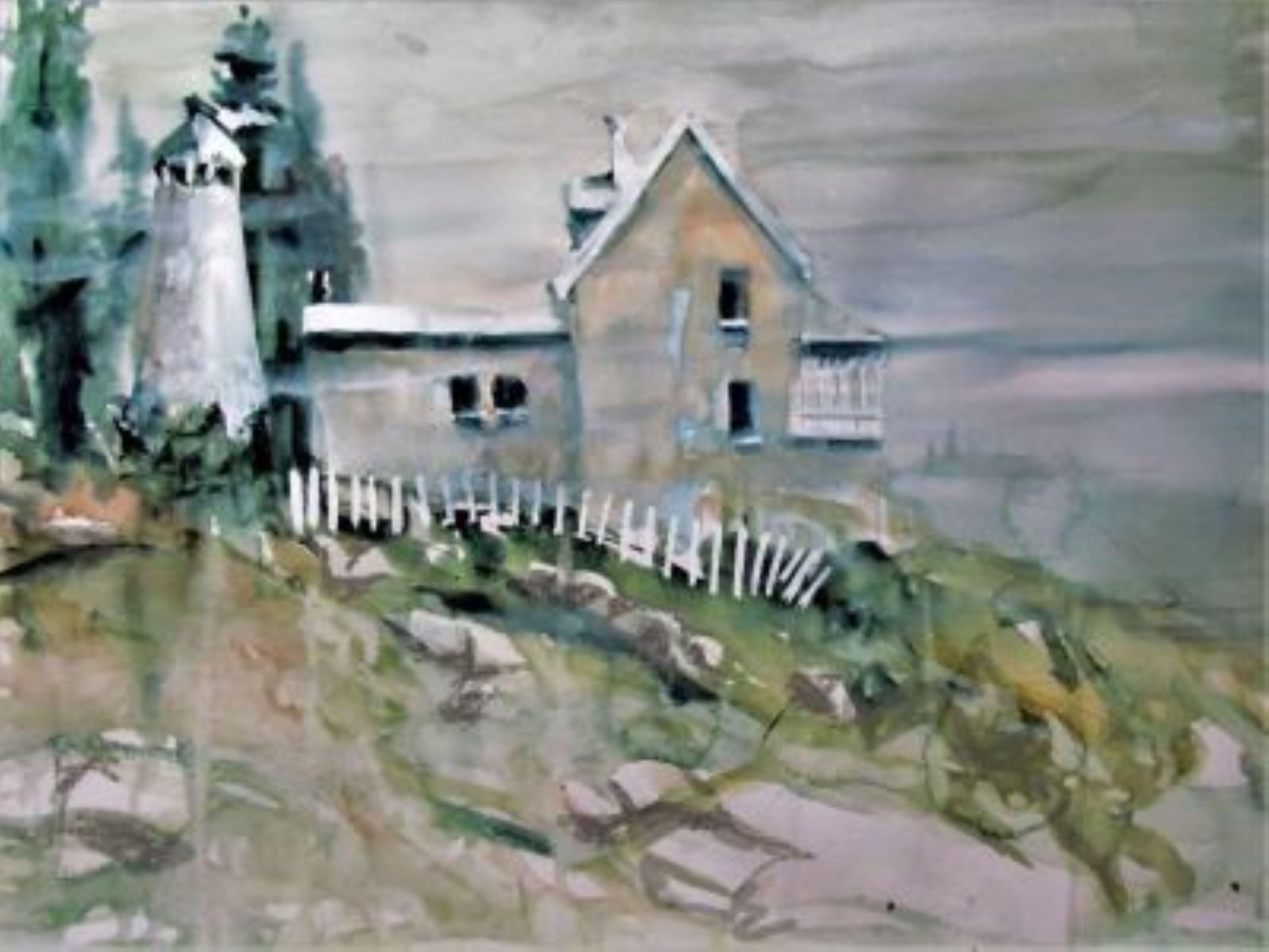 Buzzard Point Lighthouse, Painting, Watercolor on Paper - Art by William Webster