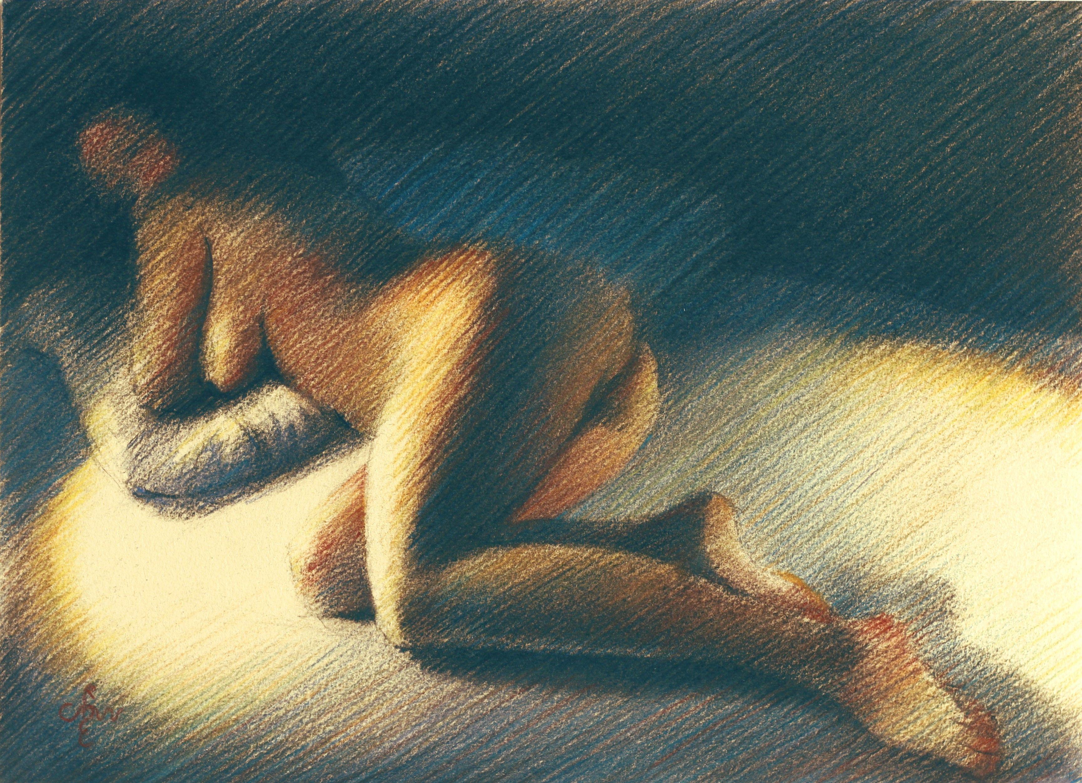 Model session - 31-12-19, Drawing, Pastels on Paper - Art by Corne Akkers