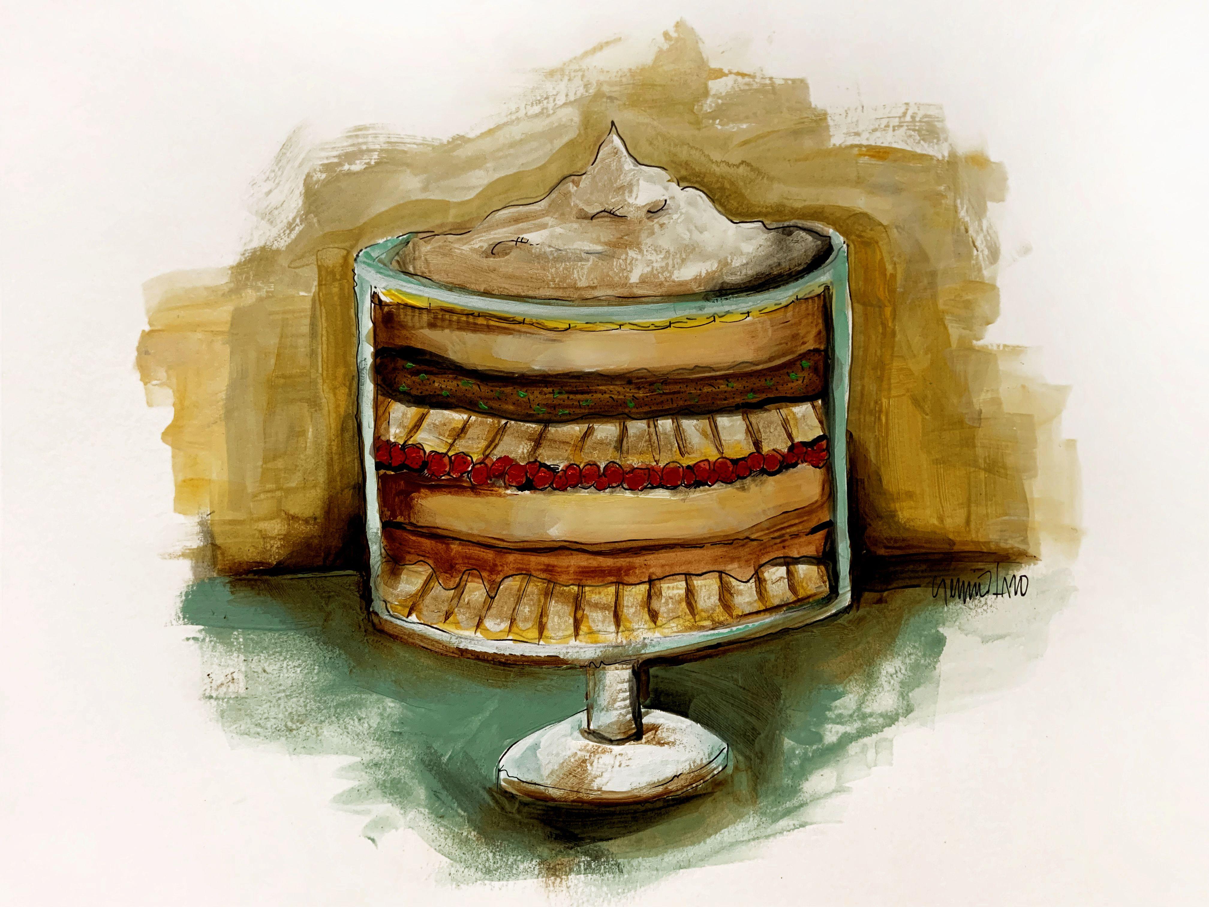 English Trifle, Zeichnung, Feder & Tinte auf Papier – Art von Sergio Lazo