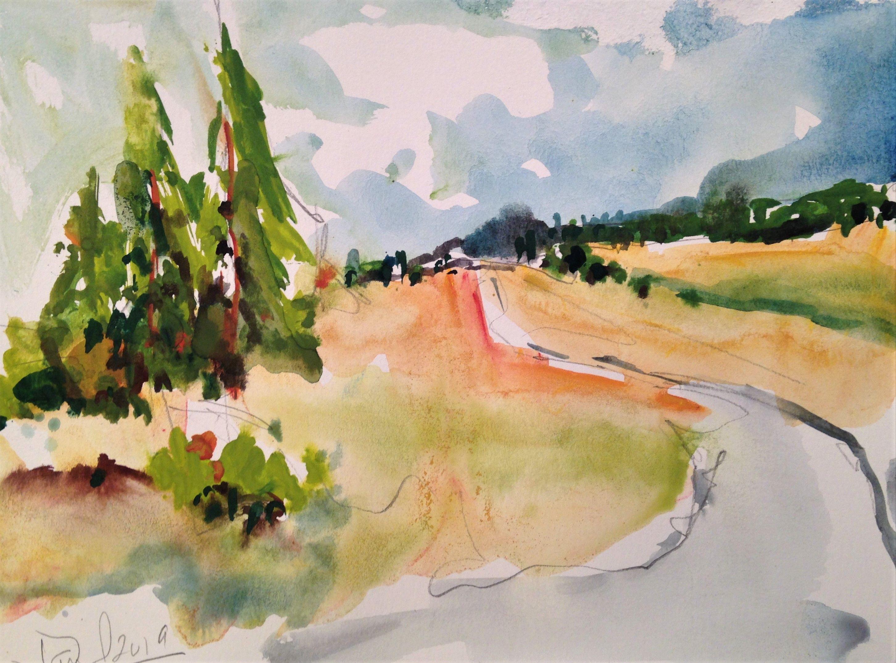 Near Bend, OR, Painting, Watercolor on Watercolor Paper - Art by Daniel Clarke