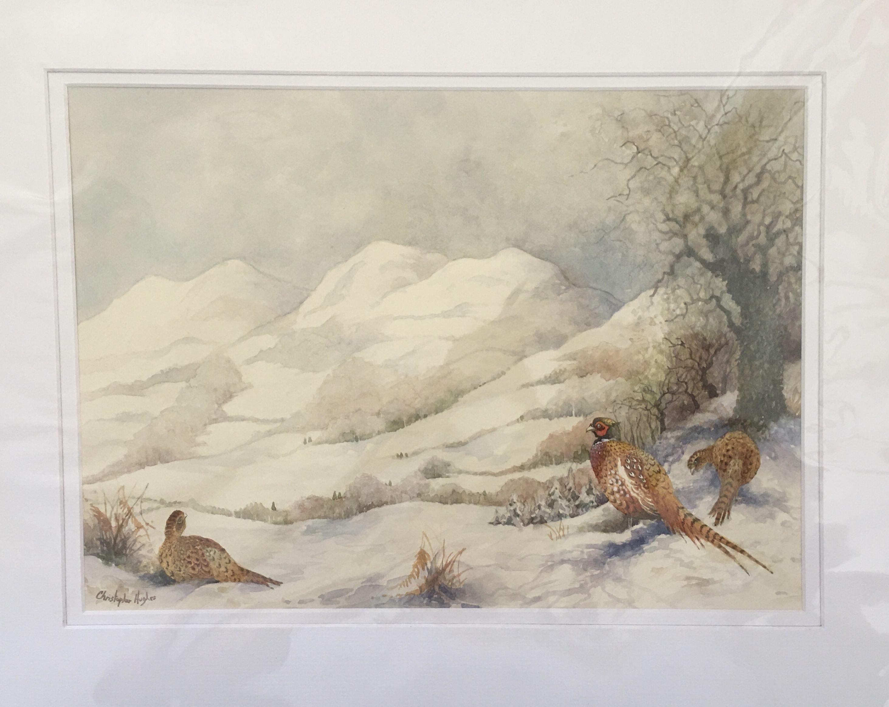 Malvern Pheasants in Winter, Painting, Watercolor on Watercolor Paper - Art by Christopher Hughes