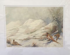 Peinture « Malvern Pheasants in Winter », aquarelle sur papier aquarelle