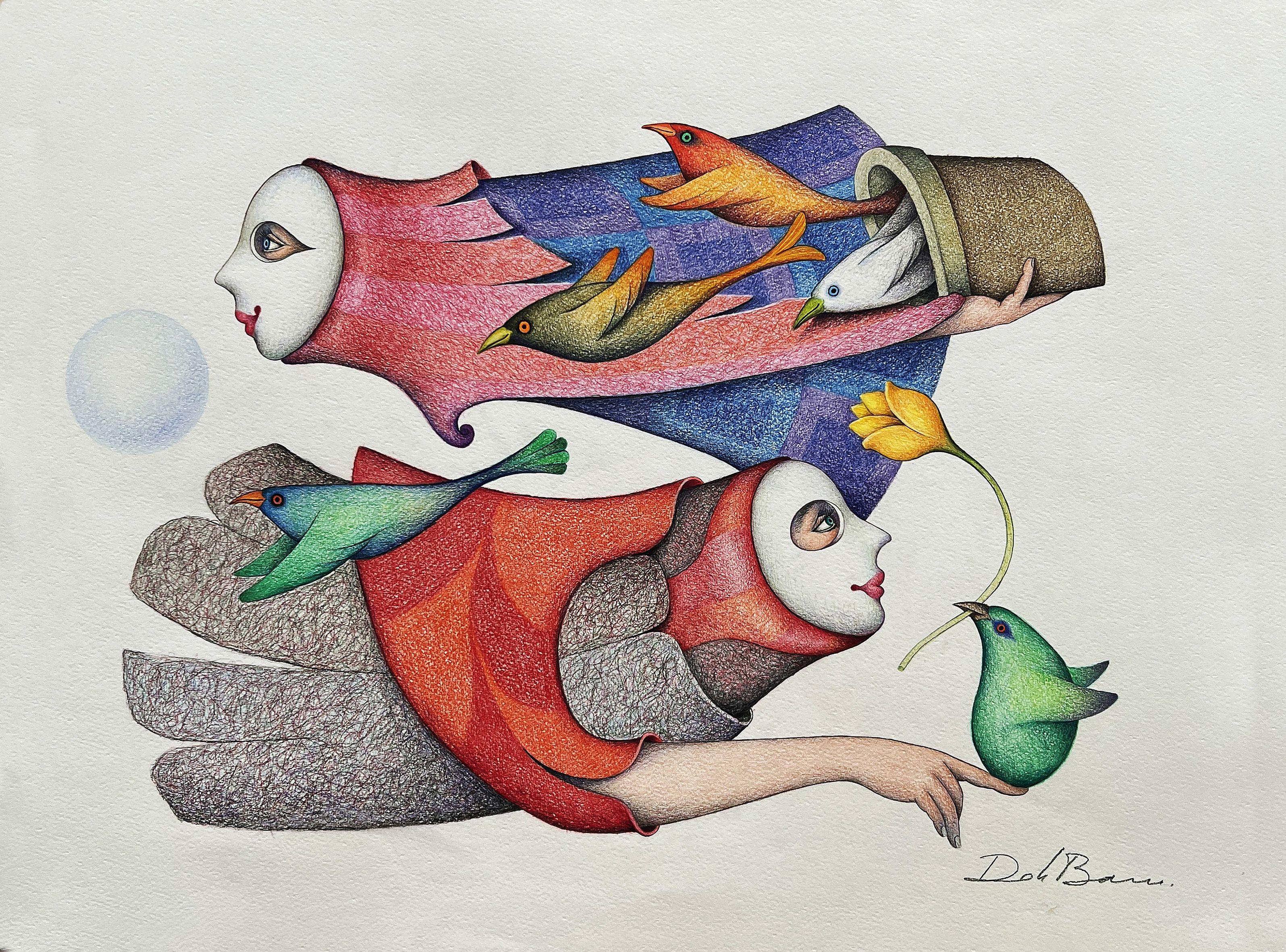 Aus der Serie Flyers, Zeichnung, Bleistift/Farbblech auf Aquarellpapier – Art von Jose Luis De la Barra Bellido