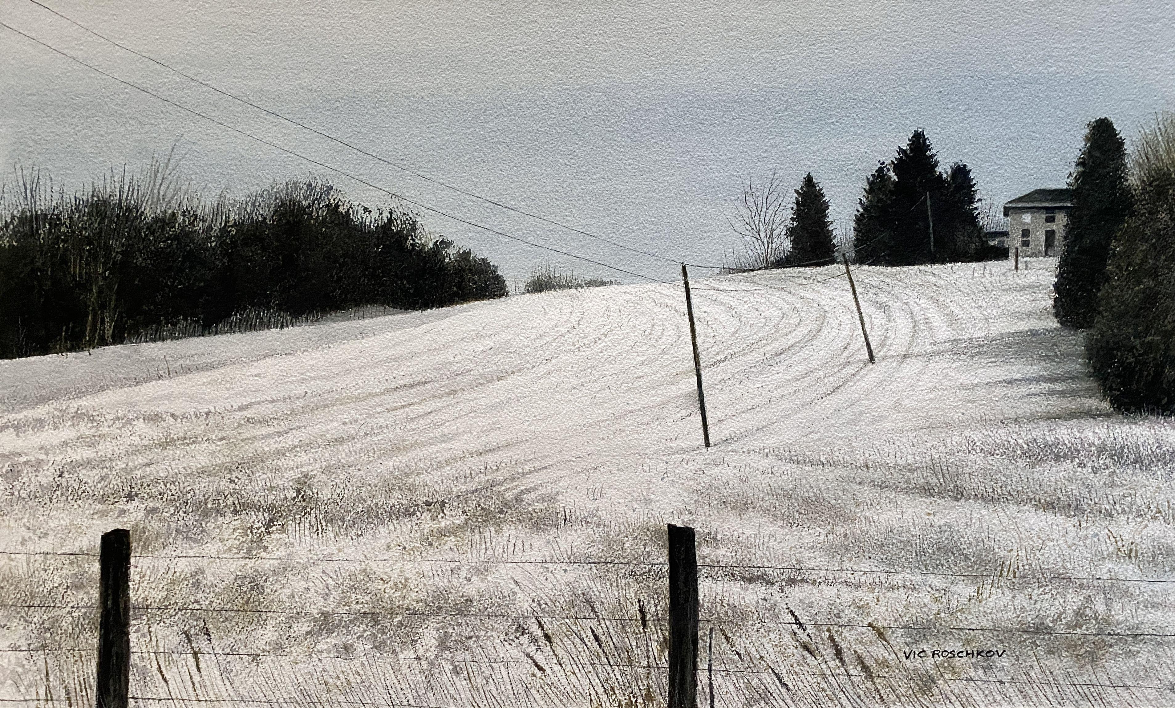 « Over the Fields », peinture, aquarelle sur papier aquarelle - Art de Victor Roschkov