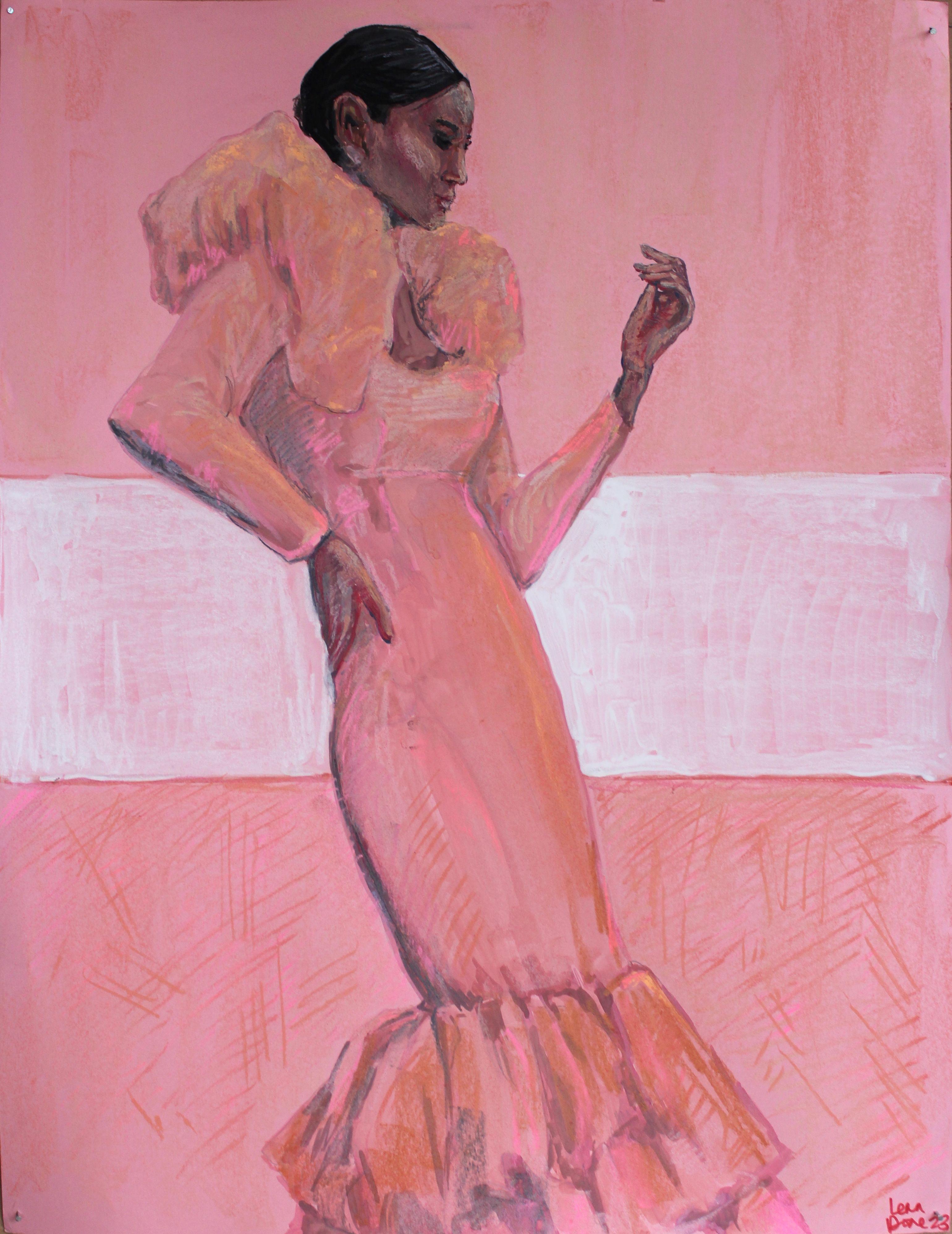 Silhouetten. Rosa auf Rosa., Zeichnung, Pastell auf Papier – Art von Elena Done