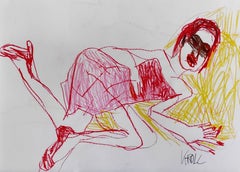 Lying Frau, Zeichnung, Bleistift/Coloriertes Bleistift auf Papier