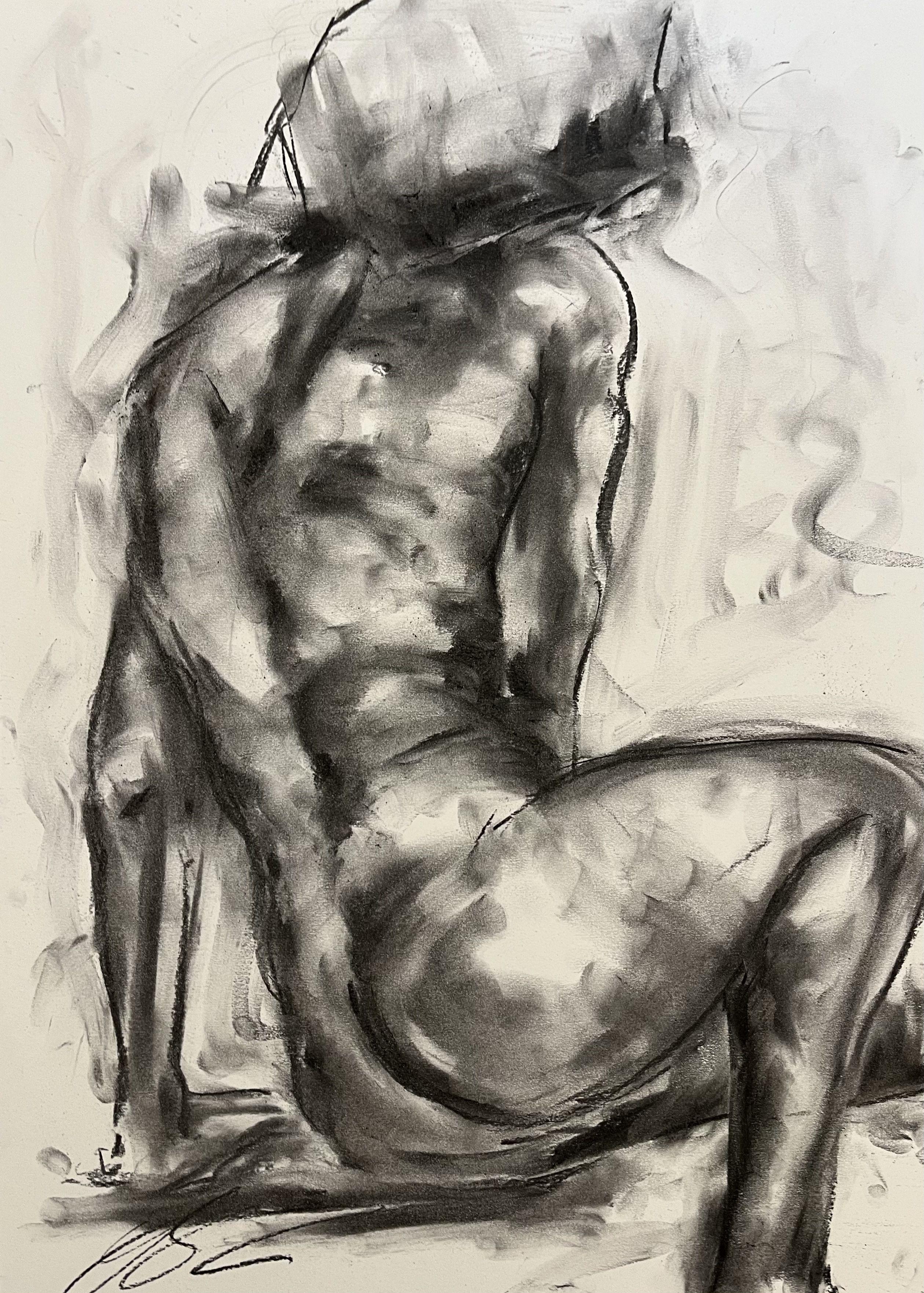 Hero, Drawing, Charcoal on Paper - Art by James Shipton