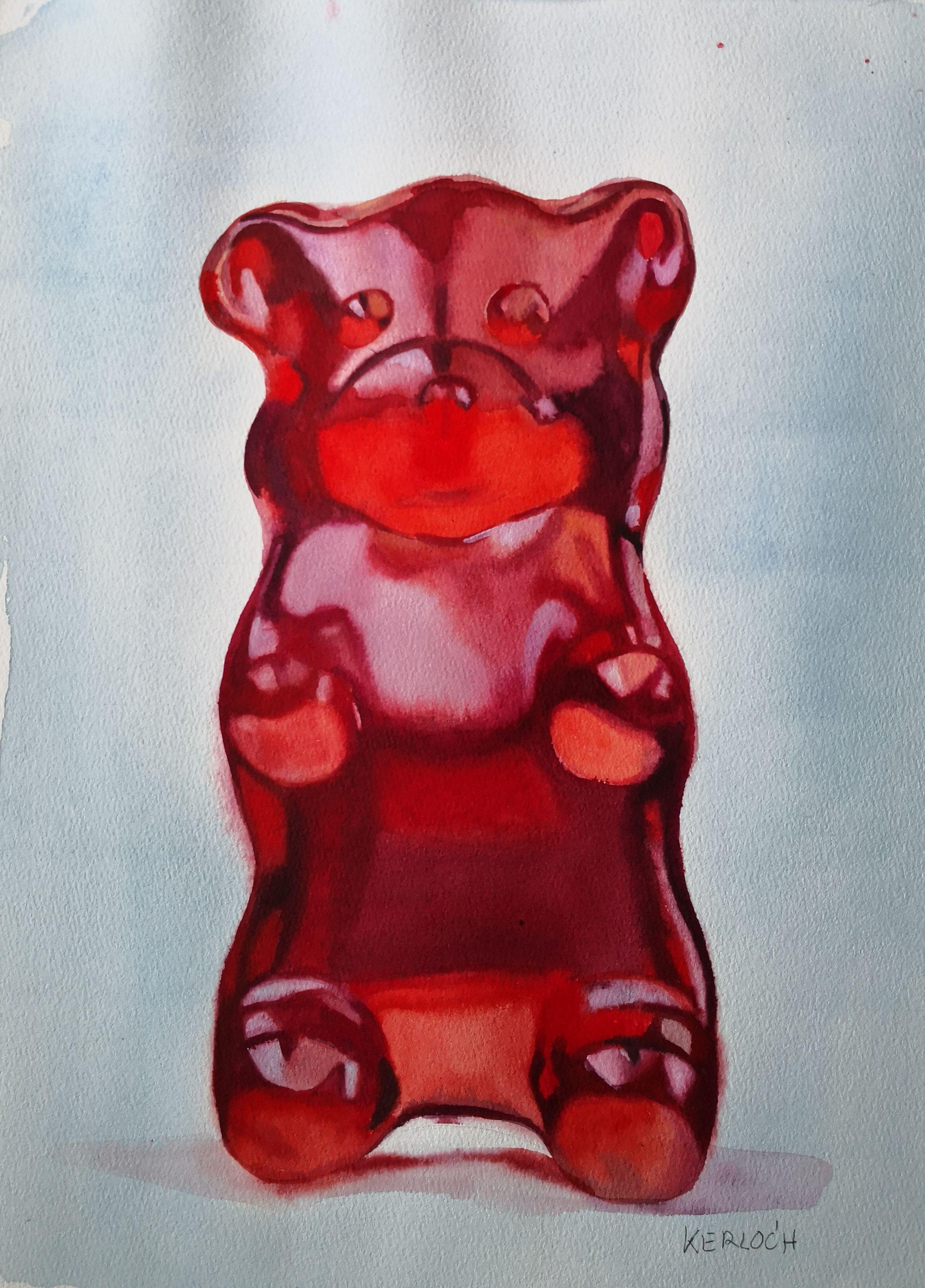Red Gummy Bear, Painting, Watercolor on Paper - Art by Anyck Alvarez Kerloch