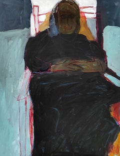 Frau auf dem Sessel, Zeichnung, Bleistift/Farbstift auf Papier