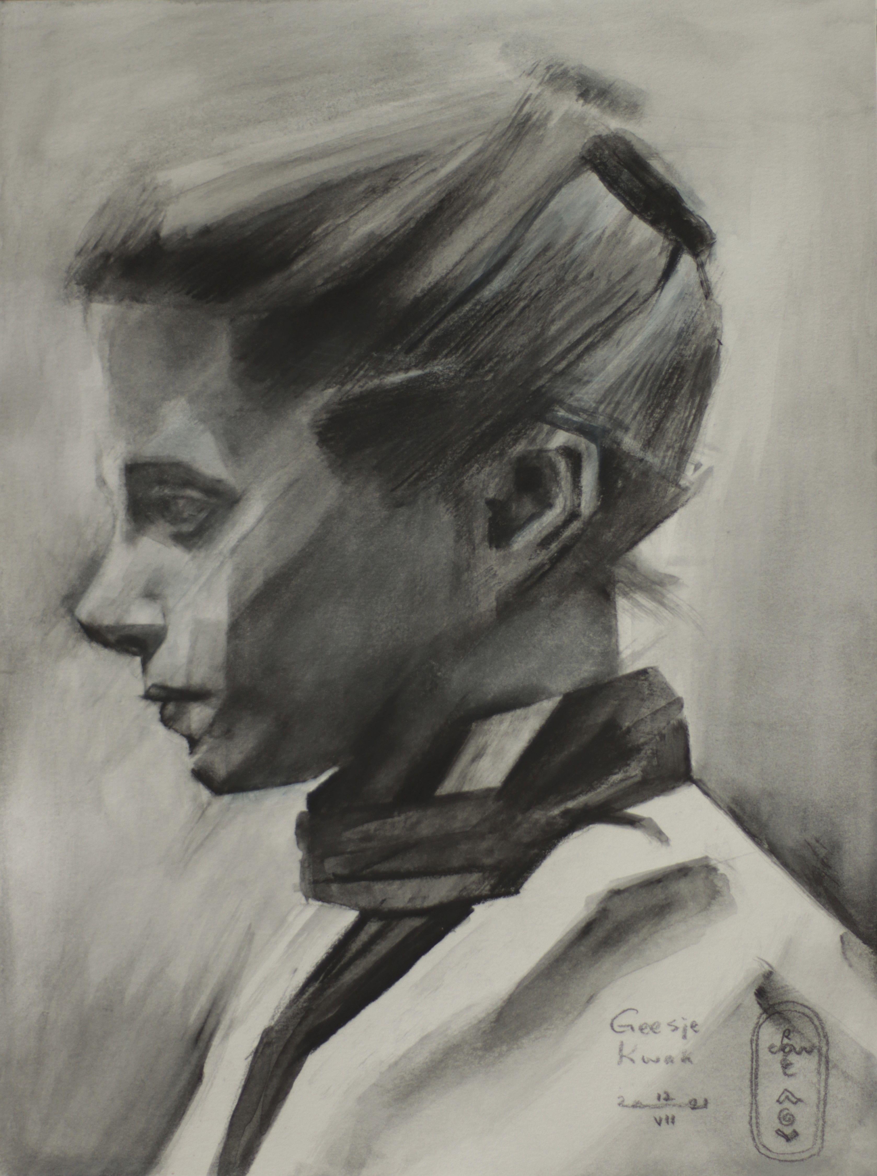 Geesje Kwak - 12-07-21, dessin, crayon/crayon coloré sur papier - Art de Corne Akkers