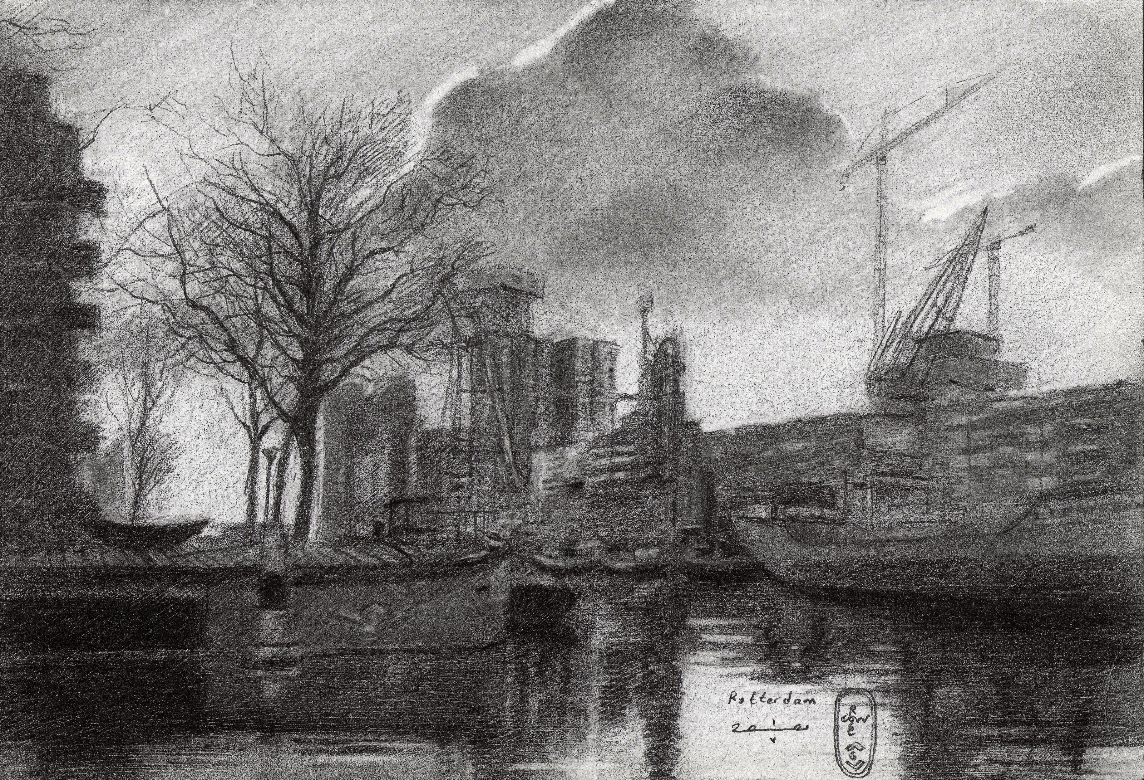 Rotterdam â€" 01-05-21, Zeichnung, Pastellkreide auf Papier – Art von Corne Akkers