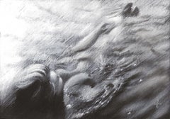 Schwimmen im Meer â€" 30-07-20, Zeichnung, Pastell auf Papier