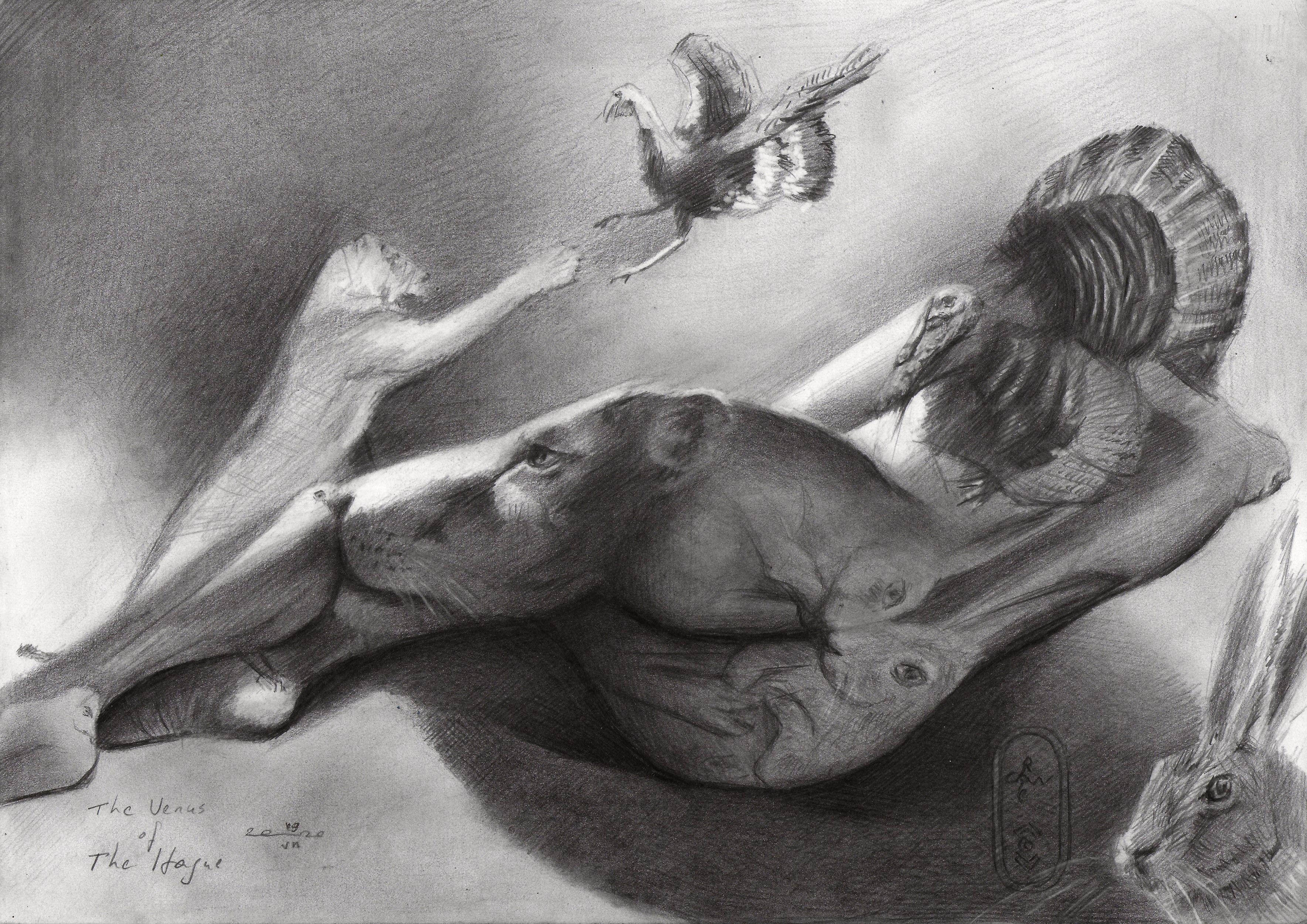 The Venus of The Hague â€" 09-07-20, Zeichnung, Bleistift/Buntstift auf Papier – Art von Corne Akkers