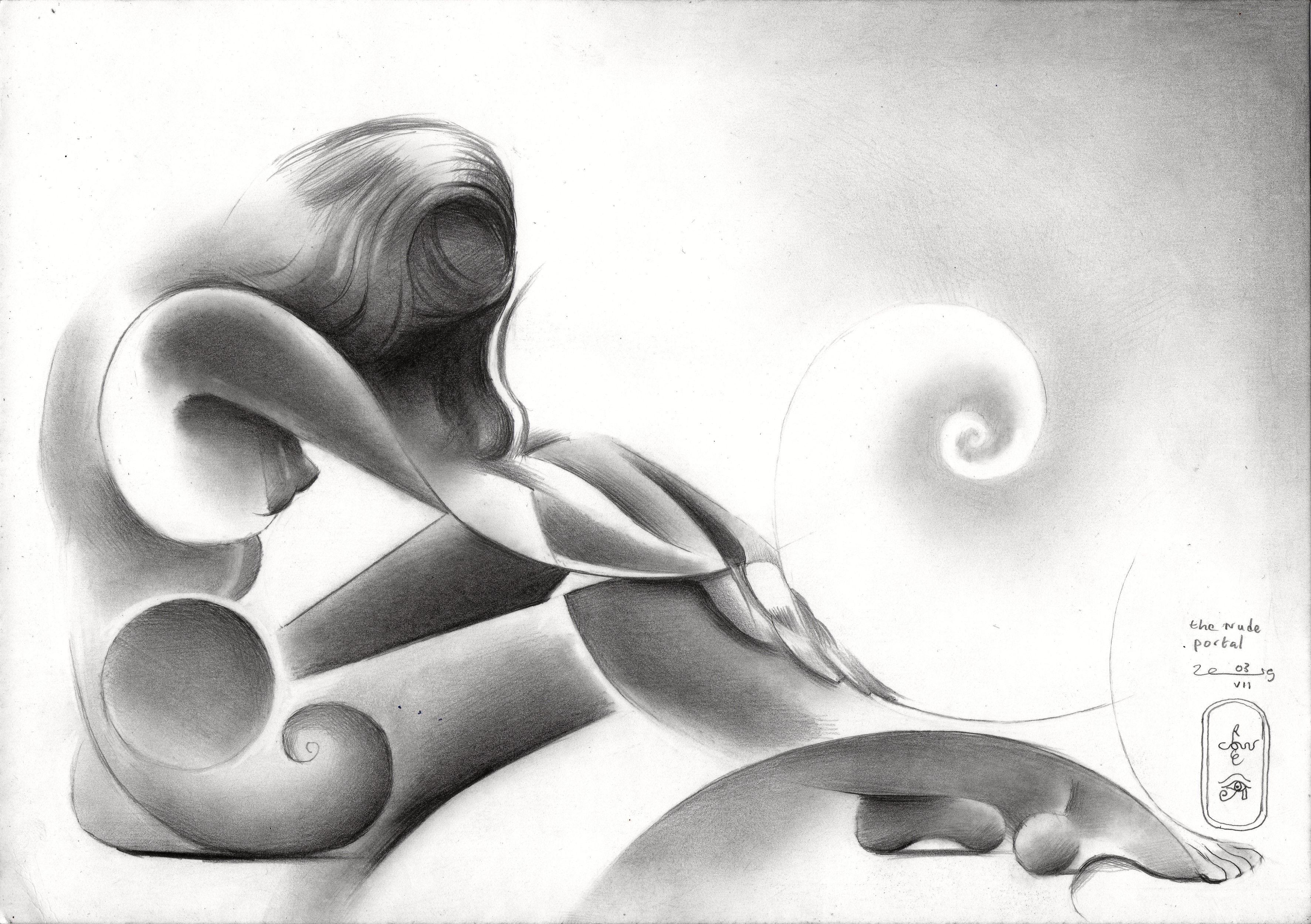 The nude portal â€ 03-07-19, Zeichnung, Bleistift/Farbstift auf Papier – Art von Corne Akkers